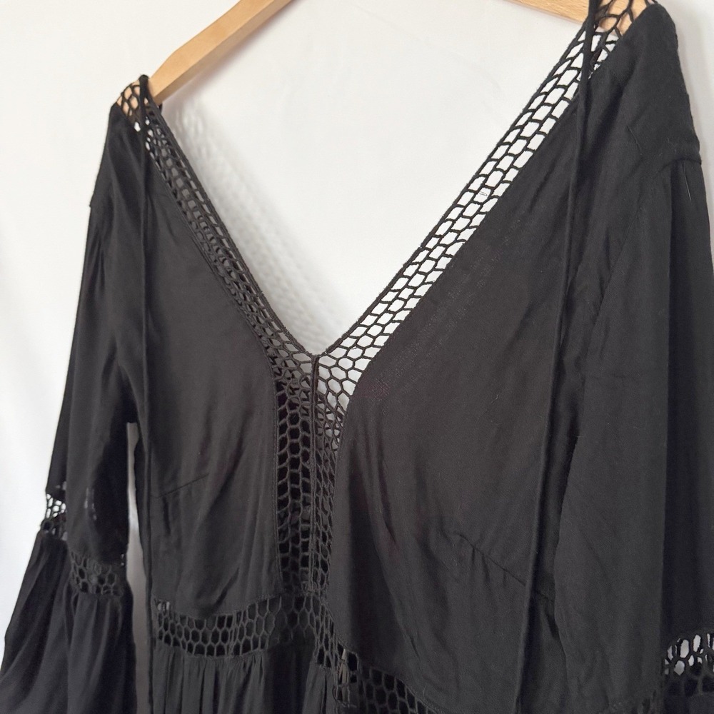 Forever 21 Salt Canyon Women's Medium Black Mini Dress Boho Crochet Festival NWT - Picture 3 of 9